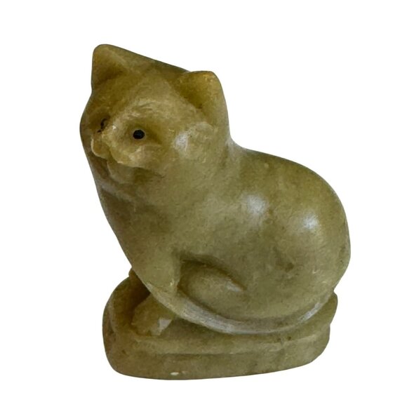 Mini New Jade Carved Cat Figurine 1 3/4" Hand Carved Stone Animal Green - Picture 2 of 6